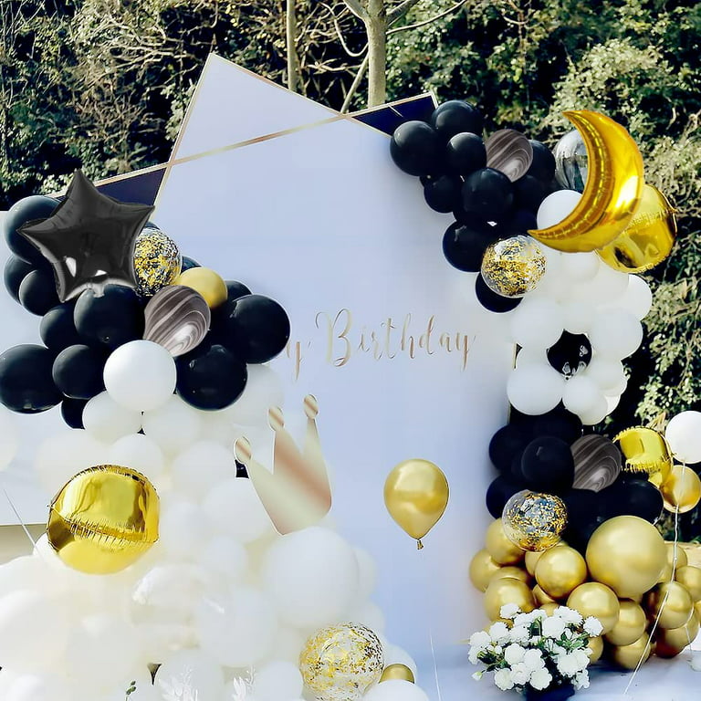 50th Birthday Party Decorations, 50th Black Gold Birthday Backdrop Banner and Confetti Balloons Gold Black White Balloons Garland Arch Kit-Men Women