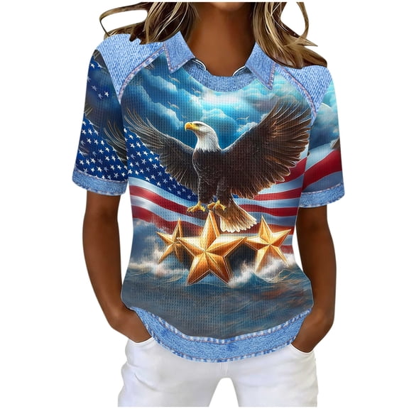 SCSAlgin American Flag T Shirt Women Fourth July Shirts America Flag 250th Birthday Crew Neck Tee Tops