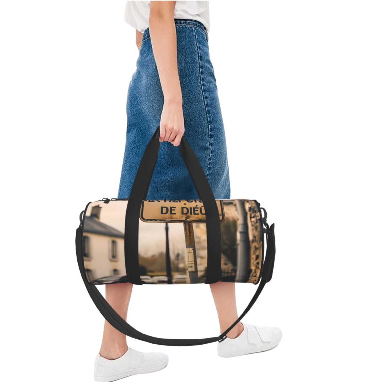 Vsdgher Rustic French Signpost 45L Foldable Duffel Bag, Sports Gym Bag,Overnight Bag, Portable Weekender Bag for Airplanes