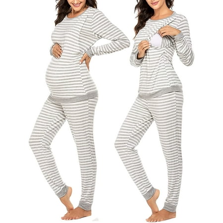 Ensemble de sous-vêtements thermiques de maternité et d'allaitement  Ensemble de sous-vêtements longs en tricot rayé Couche de base supérieure  et inférieure pour les femmes enceintes