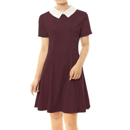 High Collar Dress - Women Peter Pan Collar Above Knee Fit and Flare Dress Skirt Red M (US 10)