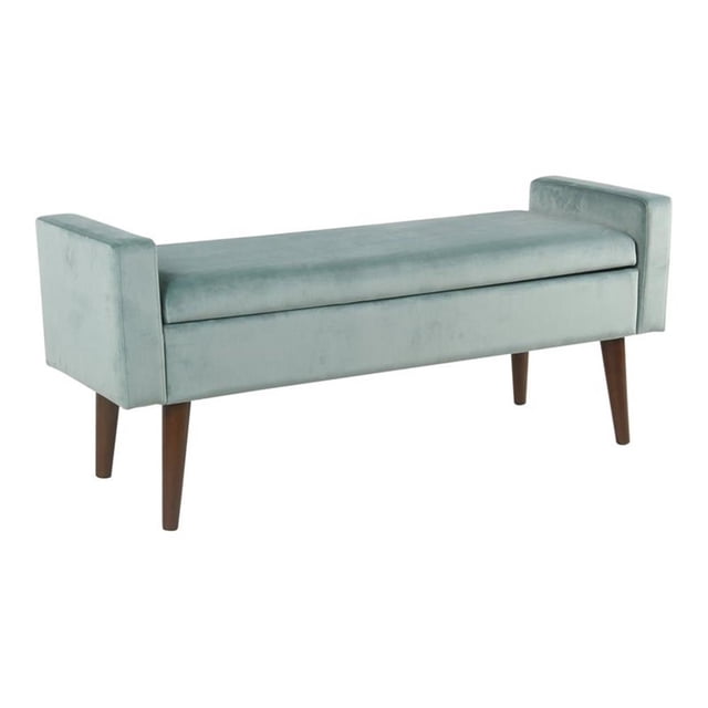 HomePop Fulton Banc de Rangement Moderne en Tissu de Velours, Bleu Aqua