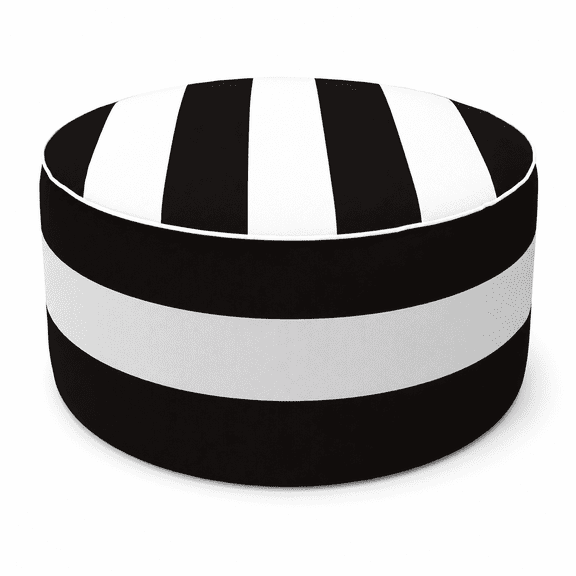 Inflatable Outdoor Ottoman 21"x21"x9", 220LBS UV Fade Resistant Patio Foot Stool, Portable Water Repellent Pouf with Carry Handle for Garden Camping Indoor Extra Seating - Black/White Striped