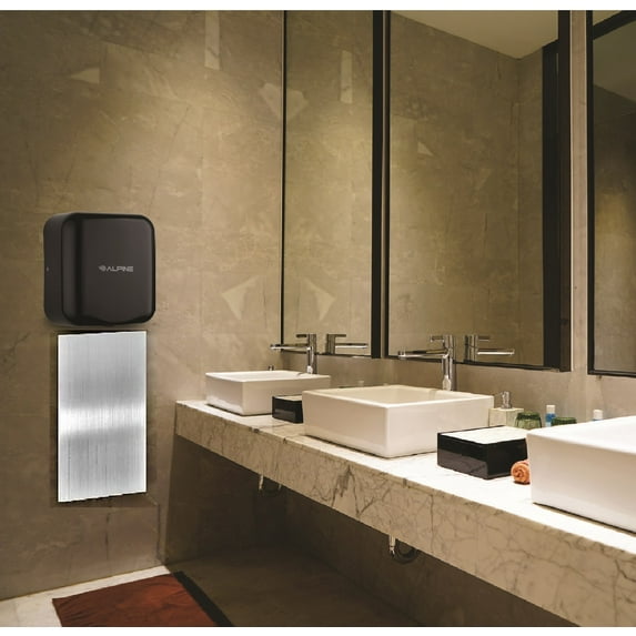 Alpine Industries Hemlock Commercial Black Automatic High-Speed Electric Hand Dryer with Wall Guard
