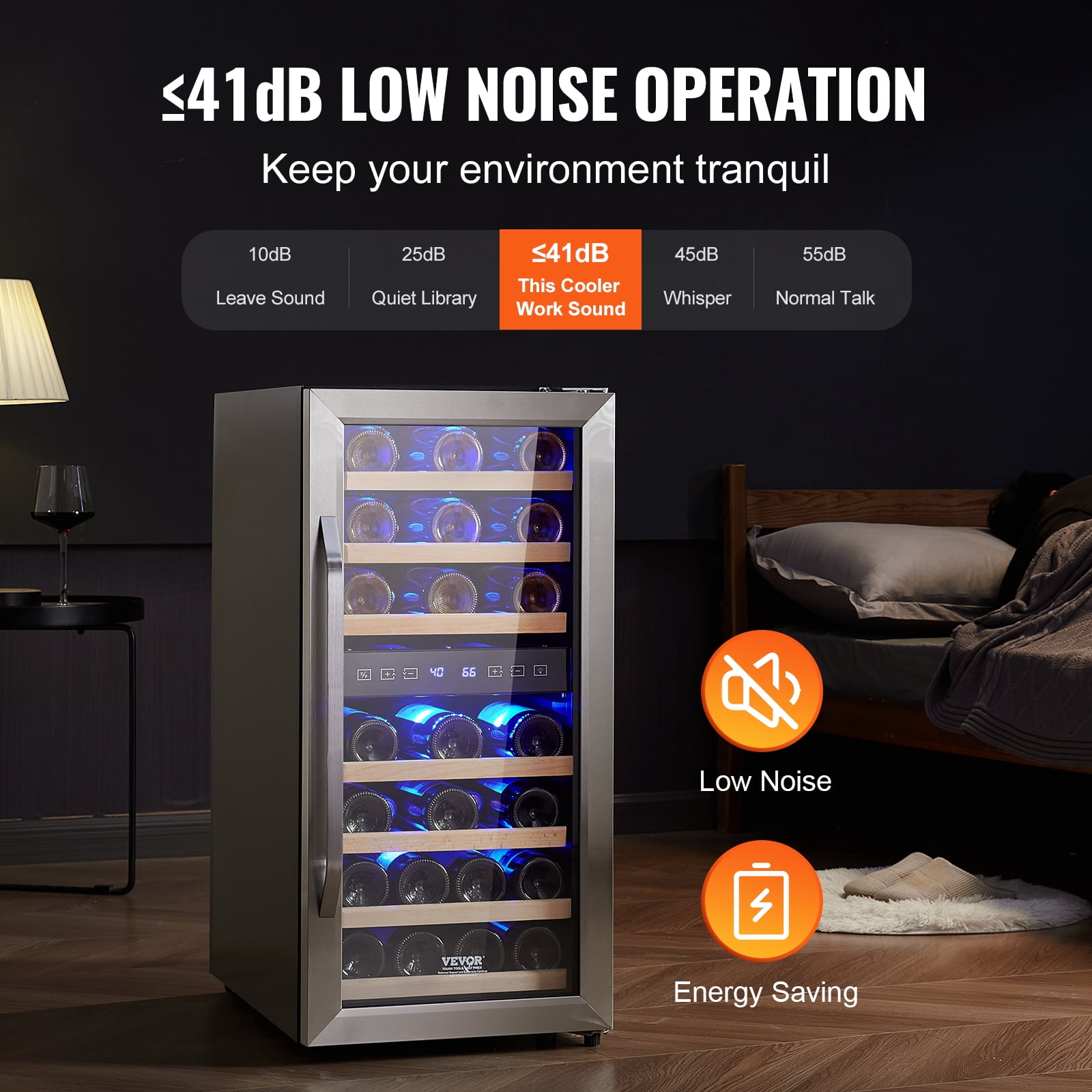 VEVOR 33-Bottle Wine Cooler,Dual Zone & Dual Temperature Wine Fridge, Freestanding Refrigerator with Circulating Air-cooling and Digital Control,Tempered Glass Door with UV Protection,for Home Bar