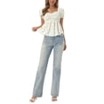 thumbnail image 2 of INSPIRE CHIC Women's Peplum Top Short Sleeves Sweetheart Neck Shirred Floral Blouse Beige L, 2 of 6