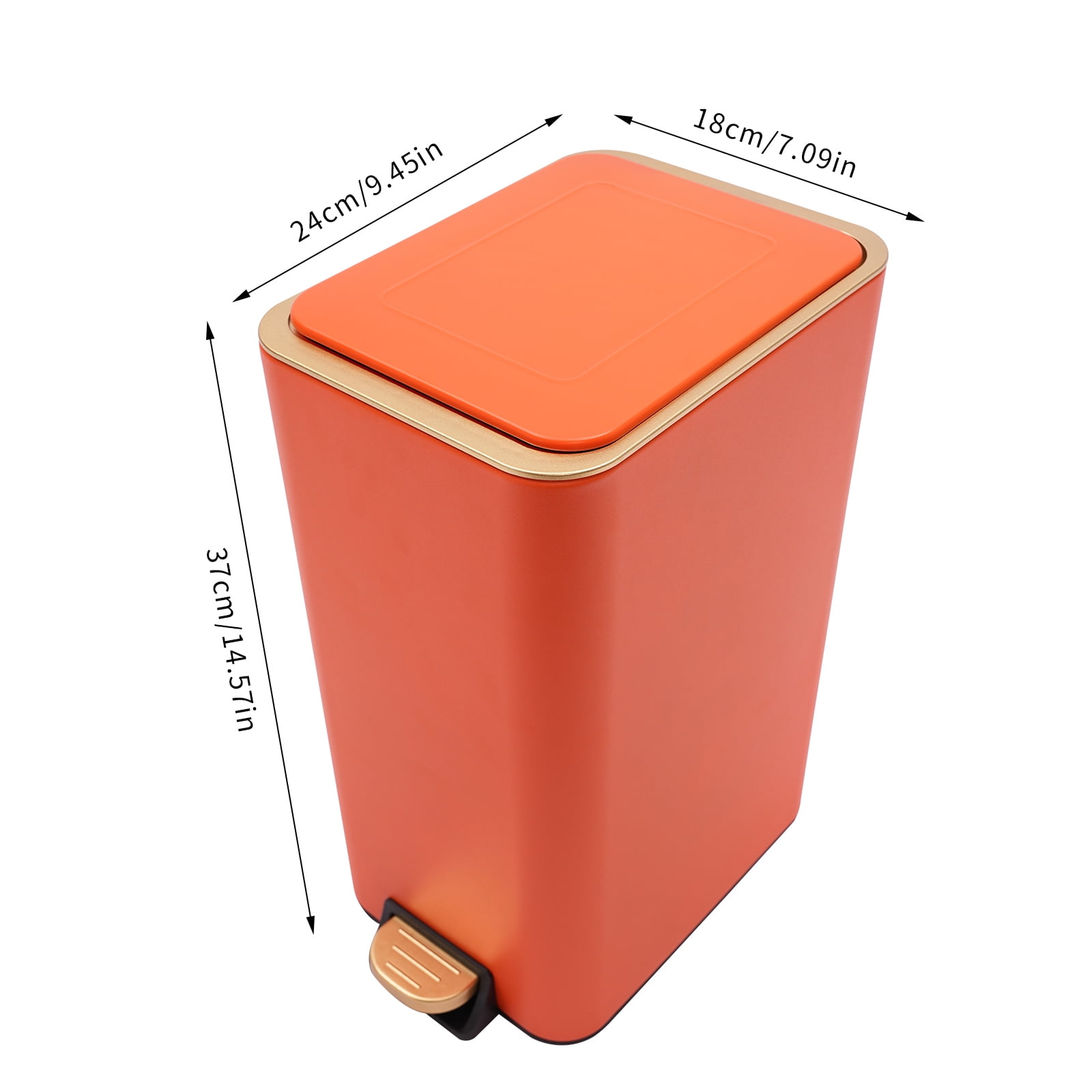 9.45*7.09*14.57 Large Capacity Free Standing Orange Bathroom Trash Can with Lid for Kitchen, Bedroom