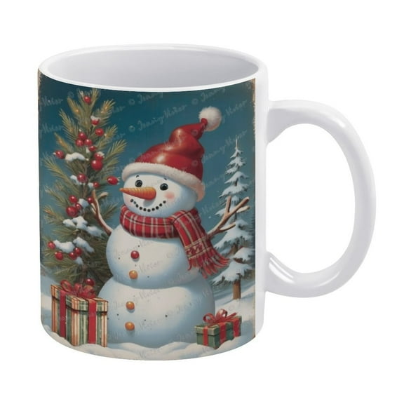Christmas Coffee Mug - Christmas Snowman Porcelain Cup Ceramic Coffee and Tea Mug - 330 ml / 11 oz White Ceramic Mug
