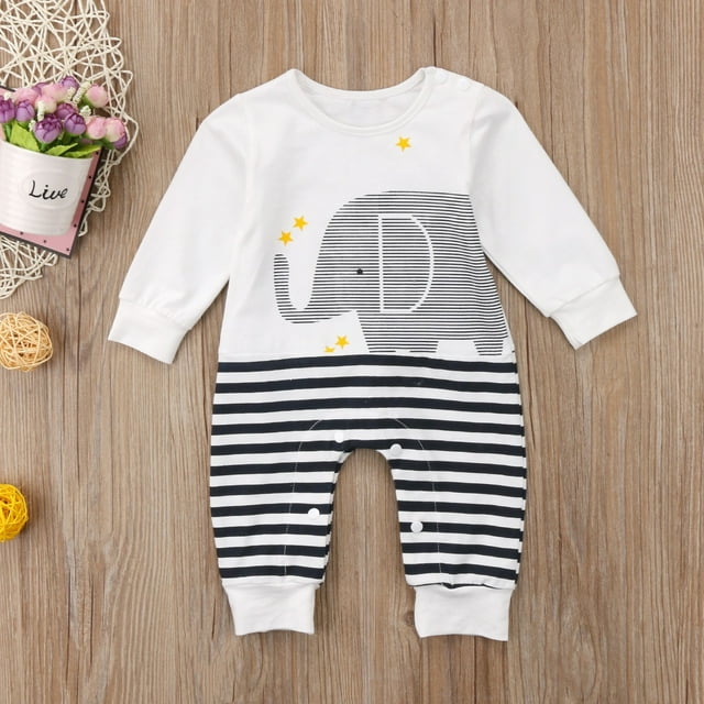 Combinaison à Rayures Éléphant pour Bébé Fille Garçon, Barboteuse, Justaucorps, Tenues, Vêtements