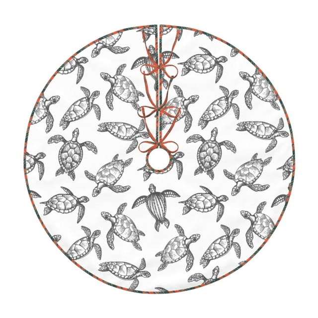Fotbe Hand Drawn Turtle Pattern Christmas Tree Skirt, Tree Skirts Plush Christmas Decorations, Christmas Tree Skirts Xmas Decorations Holiday Party Decor-48"