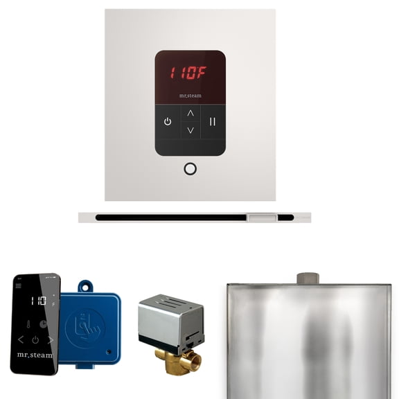 Mr Steam Basic Butler Steam Shower Ctrl Pkg w/Square iTempo Control and Linear Steamhead in White