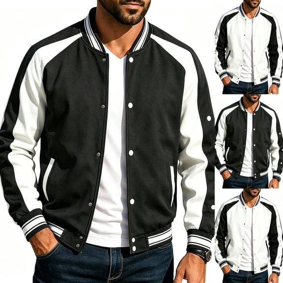 UVEASISHA Baseball Jackets for Men Fashion Varsity Jacket Button Casual Letterman Bomber Jackets Outdoor Sports Running Cycling Jacket Black L