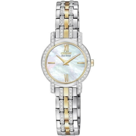 EX1244-51D Women's Silhouette Crystal Eco-Drive Two Tone Steel Bracelet (Citizen Eco Drive Ladies Watches Best Price)