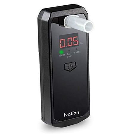 Ivation Portable Breathalyzer, Pocket-Sized Personal Alcohol Tester with Easy-Read LCD, Advanced Fuel Cell Sensor Technology, 3 Mouthpieces and Warning Lights, Just Blow To See Your Bac Level