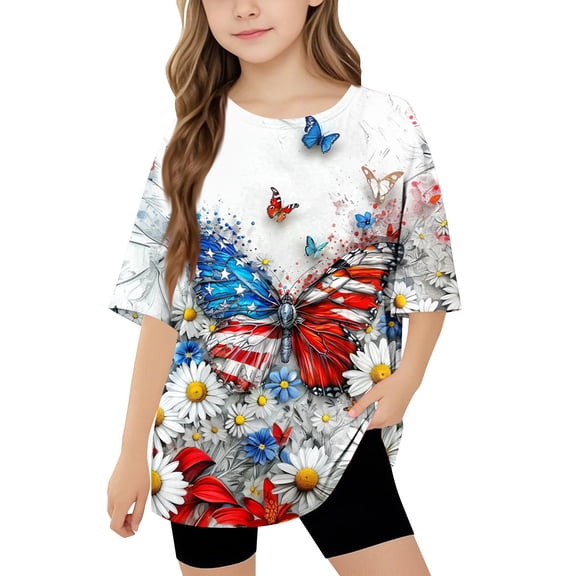 New Short Sleeve Tops Girls (3-14Y) Boys and Girls Fashion Cute Printed Casual Short-Sleeved Cotton Tops T Shirts for Girls