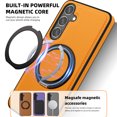 thumbnail image 2 of Allytechgroup Magnetic Case for Samsung Galaxy S22, Built-in Invisible 360° Rotatable Kickstand, Compatible with MagSafe, PU Leather Slim Shockproof Protective Phone Case Cover, Orange, 2 of 6