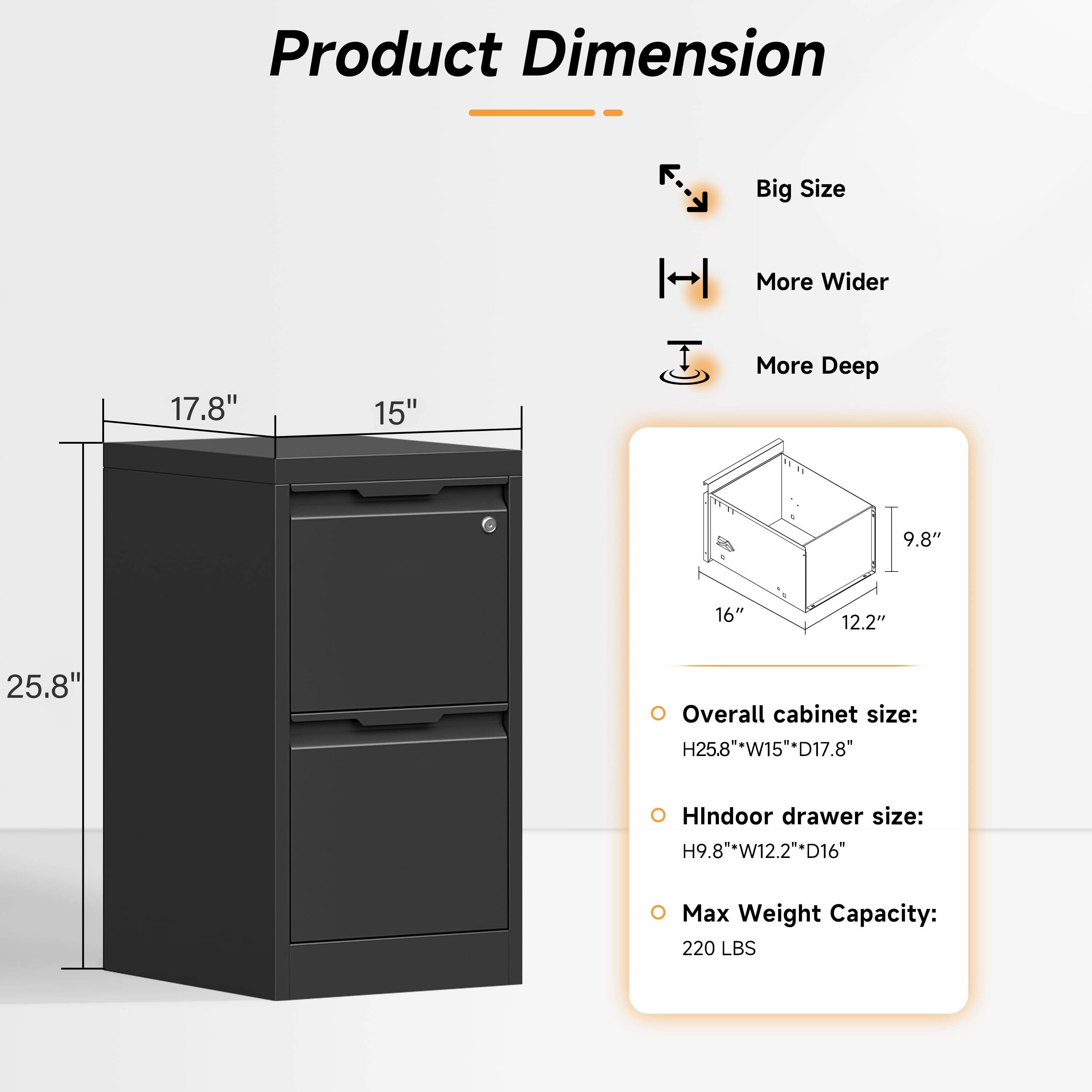 Bestoo 2 Drawer Metal Vertical File Cabinet, 17.8" Deep Filing Cabinet for Home Office, Letter/Legal/A4/F4 Size, Easy Assemble (Black)