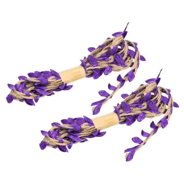 Uxcell Cuerda de Yute Artificial de 6.6 pies y 5 mm, Cinta de Hoja Púrpura, Paquete de 2