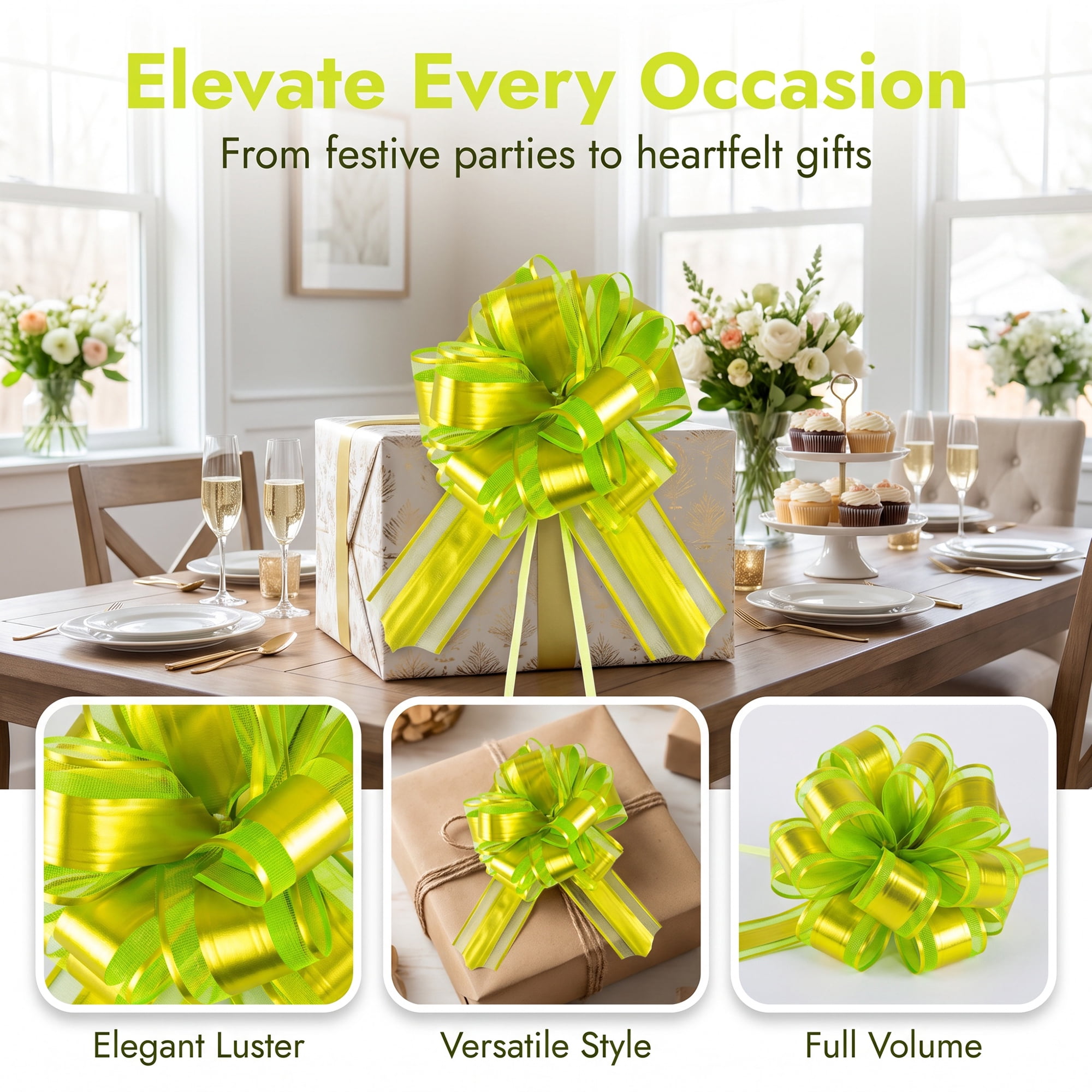 Unique Bargains Multi-Layered Star Bows for Gift Wrapping and Decoration Bright Green