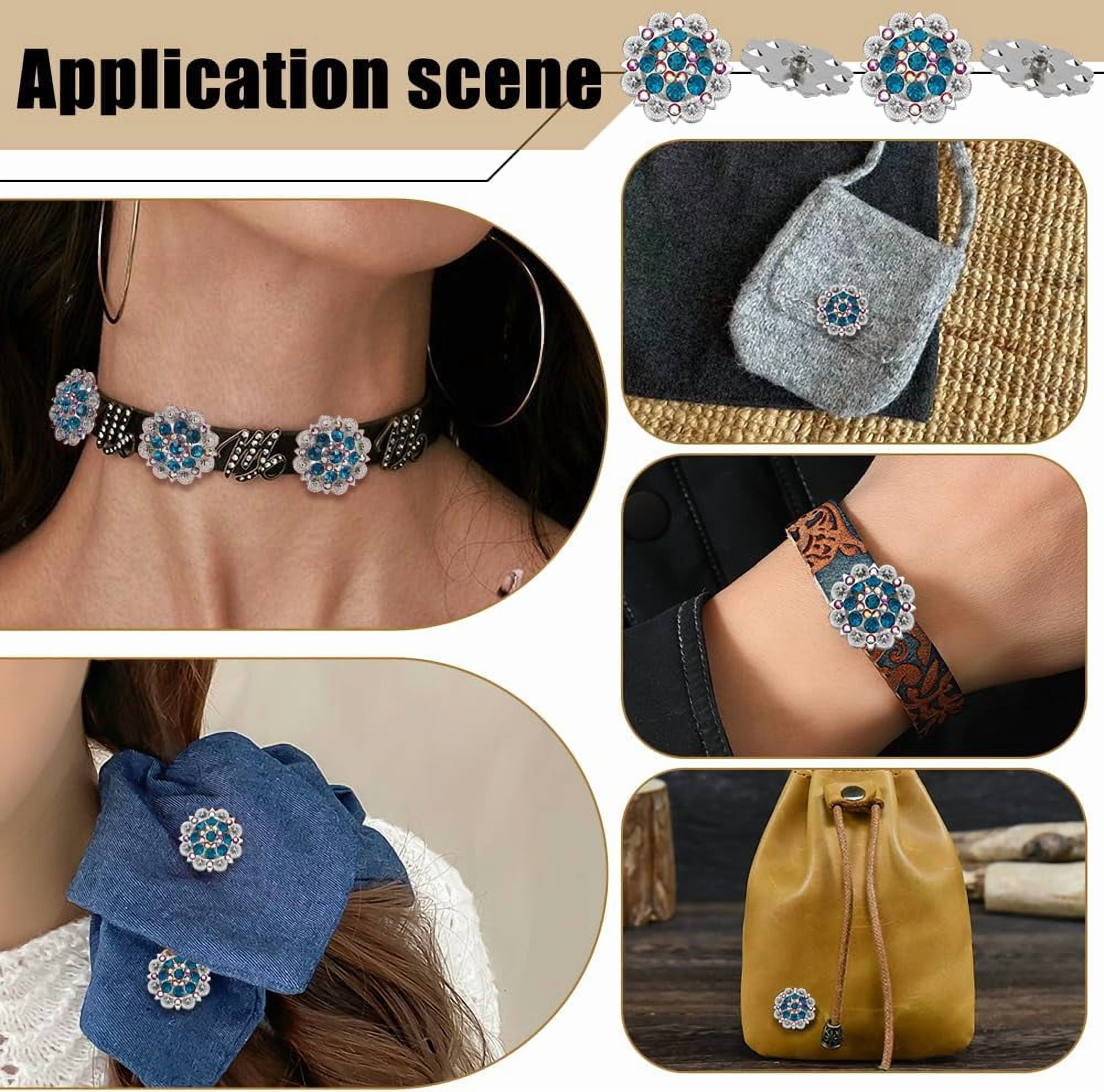 1set 20 Pcs 37mm Screw Back Buttons Rhinestone Decorative Buttons Decorative Buckles for DIY Leather Accessories Wallets Belts Vests Bags Steel Blue Blue