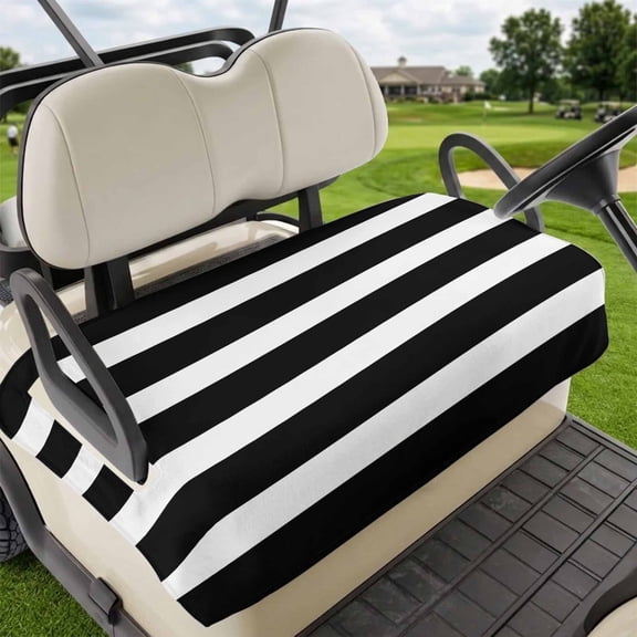 Golf Cart Seat Covers for 2 Seater,Black Striped Microfiber Cart Seat Towel Blanket,Modern Simple Monochrome Geometric White Absorbent Breathable NonSlip Bench Seats Protector for Golf Course 51"x31"