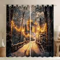 Castle Fairy Princess Castle Black Out Curtains for Children Teens Adults,Happy Winter Xmas Curtains Pack of 2 (42x63 Each),Merry Christmas Bedroom Curtains,Super Cozy Room Decor