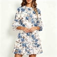 thumbnail image 4 of Karymi Floral Print Mock Neck Tiered Mini Dress, 3/4 Ruffle Bell Sleeve Self Tie Waist Loose Flowy Summer Sundress Maxi Dresses for Women, 4 of 5