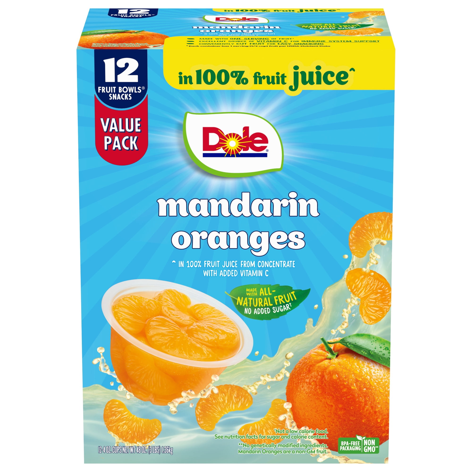 (2 pack) Dole Fruit Bowls Mandarin Oranges in 100% Fruit Juice, 4 oz Cups (12 Pack)