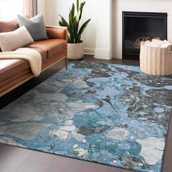 Addison Rugs Chantille Indoor/Outdoor Transitional Abstract Blue Machine Washable Rectangle Rug, 10' x 14'