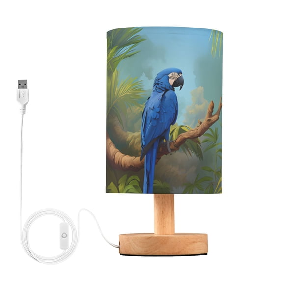 Bird in Branch Trees Forest Table Lamp USB Bedside Desk Nightstand Lamp Printed Gifts Small Lamp Wood Base for Bedroom Living Room Kids Room College Dorm