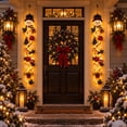 thumbnail image 6 of Clearance Christmas Decor Glowing Christmas Door Hanger Rustic Quilted Fabric Wreath, Merrycascade Light-Up Christmas Decoration, 6 Festive Light Designs, Vertical Display, 6 of 8