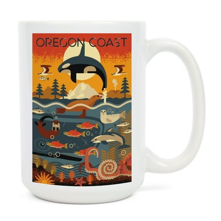 

15 fl oz Ceramic Mug Oregon Coast Oregon Marine Animals Geometric Dishwasher & Microwave Safe