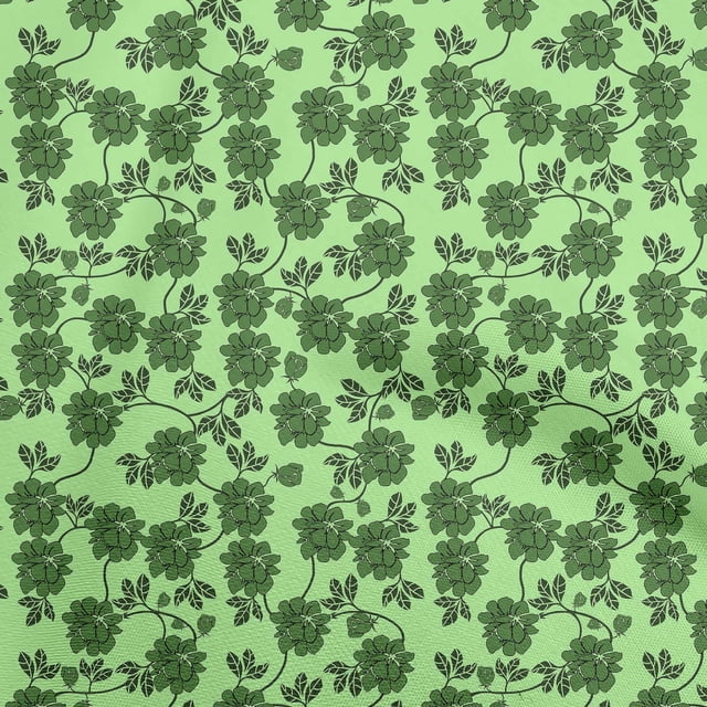 oneOone Polyester Spandex Mint Green Fabric Leaves & Clover Sewing Material Print Fabric By The Yard 56 Inch Wide