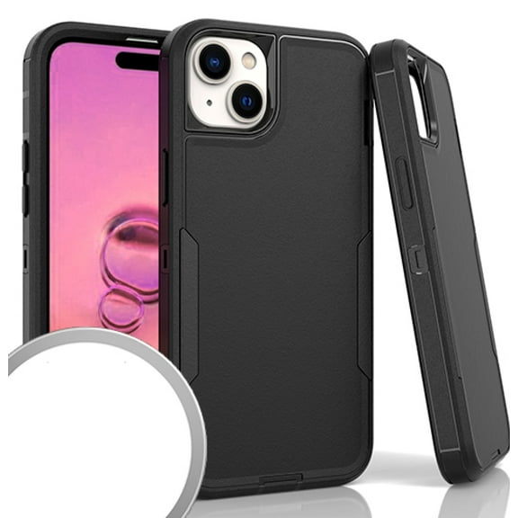 Compatible for iPhone 15 Plus 6.7" Slim Tough Hybrid Phone Cover Case Tempered Glass - Black