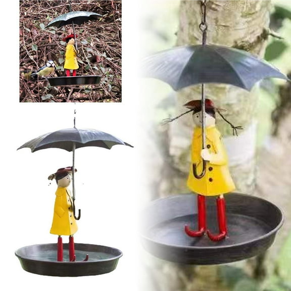 Hanging Umbrella Girl Bird Feeder - Unique Metal Hummingbird Feeder with Tray for Outdoor Garden Decor, Squirrel Proof Wild Bird Feeders for Bird Lovers, Yard & Patio Decoration
