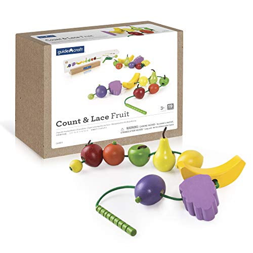 Guidecraft Count and Lace Fruit - Wooden Multi-Color Fruits Set for Toddlers, Kids Learning & Educational Toys