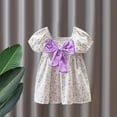 thumbnail image 4 of HVOBTTY Toddler's Soft Cocktail-Length A-Line Dresses, Summer Dresses for Kid Girls' Comfortable Casual Print Puff Sleeve Bow Neck Floral Outdoor Wear Stylish Versatile Dresses Purple, 3-4 Years, 4 of 5