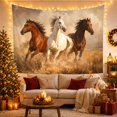 thumbnail image 3 of Three Horses Galloping in Dusty Landscape Majestic Folk Art for Nature Lovers Equestrian Art Housewarming Gift Tapestry Wall Hanging for Bedroom and Living Room, 3 of 7