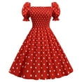 thumbnail image 1 of LOVZFMLL Mode Femmes Robe Vintage Évasée Ligne A Manches Courtes Imprimé Polka Rouge m, 1 of 5