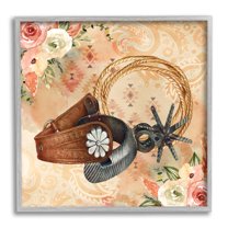Stupell Cowboy Spurs Floral Roses Beauty & Fashion Painting Gray Framed Art Print Wall Art