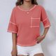 thumbnail image 5 of Camisetas Casuales de Mujer Nueva Camiseta de Manga Corta de Cuello U de Color Sólido de Verano, Poliéster, 5 of 7