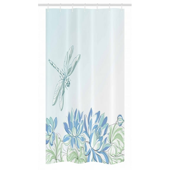 Dragonfly Stall Shower Curtain, Waterlilies Flowers and Dragonflies Simplistic Design Eco Nature Theme Artwork, Fabric Bathroom Set with Hooks, 36W X 72L Inches Long, Blue Green, by Ambesonne