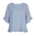 thumbnail image 5 of Qulqfy Crew Neck Women's Blouses Casual Striped Short Sleeve Loose Ruffle Boho Spring Summer Trendy Ladies Tops and Blouses L, 5 of 8