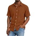 thumbnail image 6 of hoksml Men's Lapel Short Sleeve Button Down Shirt, 100% Cotton Dual Pocket Loose Shirts for Daily Casual Outdoor Wear, 6 of 8