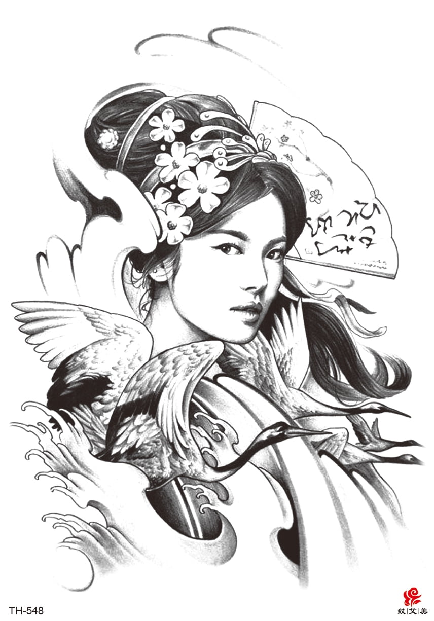 Japanese Style Ukiyo-e Civet Geisha Dark Girl Heart Personality Big Picture  Flower Arm Tattoo Sticker - Temporary Tattoos - AliExpress