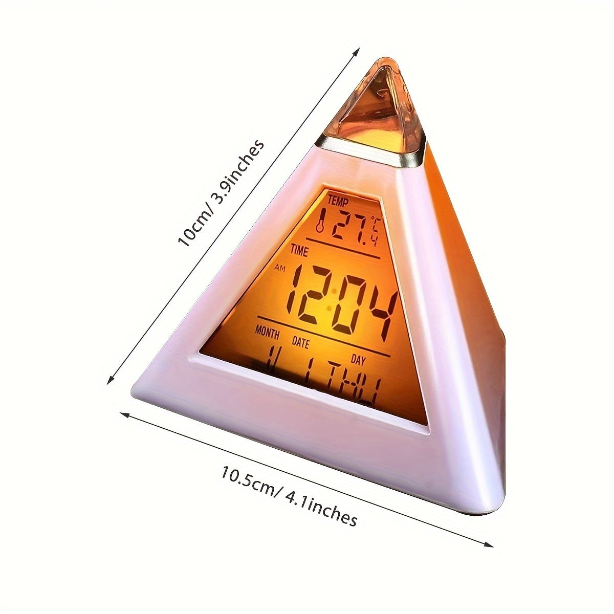 Vibrant 7-Color Changing Pyramid LED Digital Alarm Clock - Battery Powered, Quiet, Music & Snooze Mode, Night Light, Desk Decoration for Bedroom Office