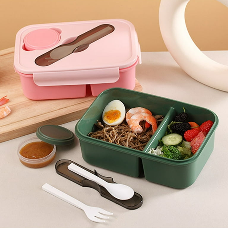 Leakproof Lunch Box with Cutlery Holder, Fork, Spoon, and Sauce Box -  3-Compartment Food-Grade Container Ideal for School Students and Bento 