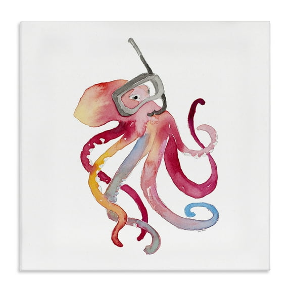 Stupell Industries Snorkel Mask Octopus Novelty Painting Gallery Wrapped Canvas Art Print Wall Art, 17 x 17