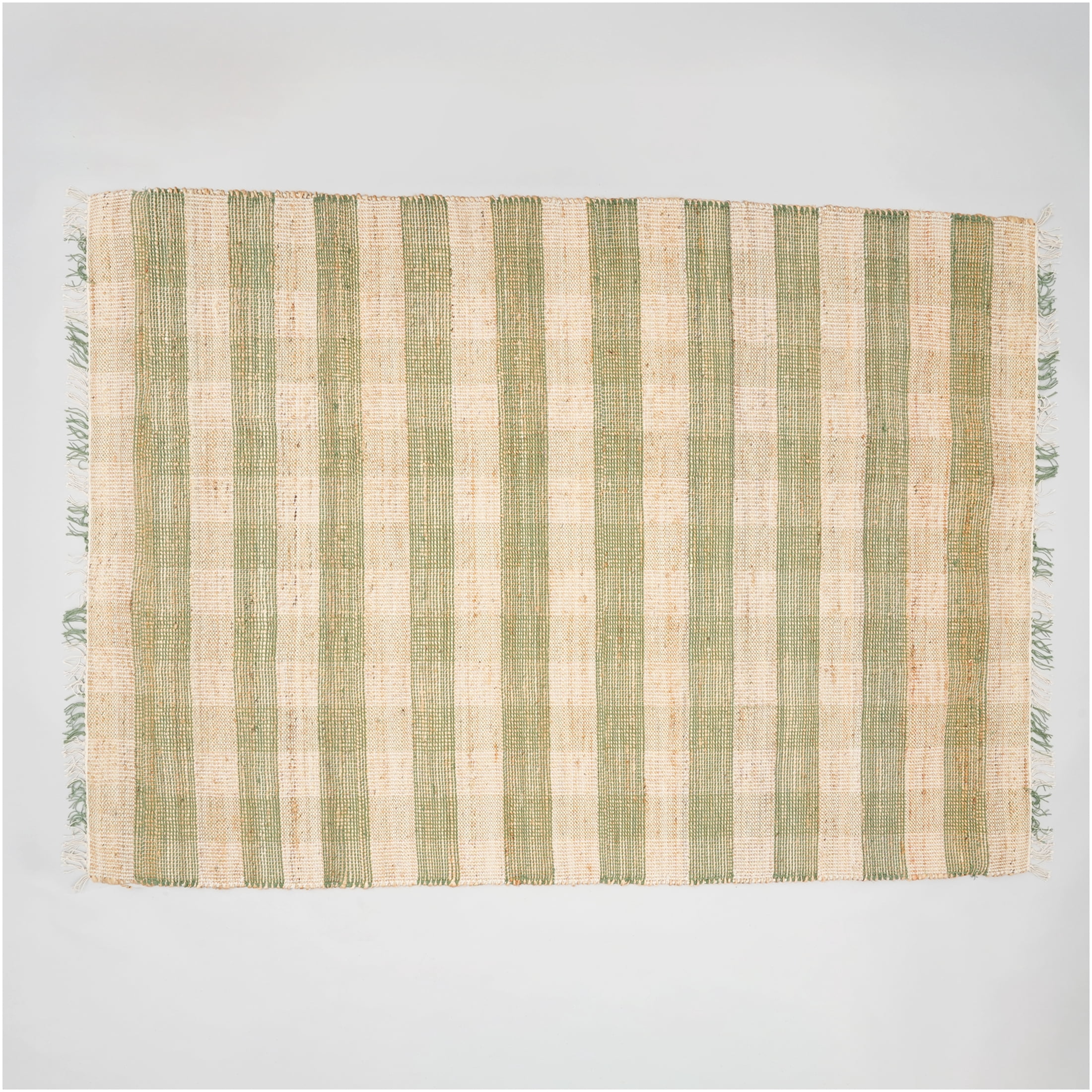 JERFIT 5x7 Ft Plaid Area Rug, Handwoven Natural Jute and Cotton, Dark Brown Green, Eco-Friendly Floor Rug for Living Room, Bedroom, Entryway