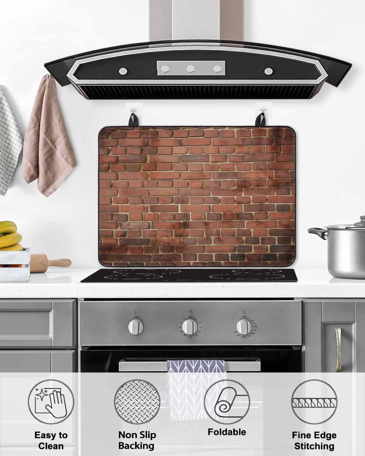 Large Induction Cooktop Protector Mat Vintage Wall Stove Top Covers for Electric Stove, Farmhouse Retro Art Decorative Stove Burner Cover Mats, Glass Top Stove Cover